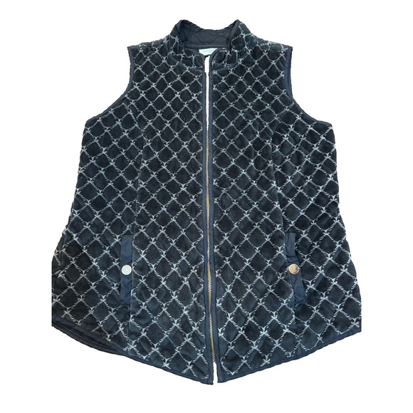 Charter Club Jackets & Blazers - Charter Club Black Velour‎ quilted vest sleeveless pockets womens' petite Small